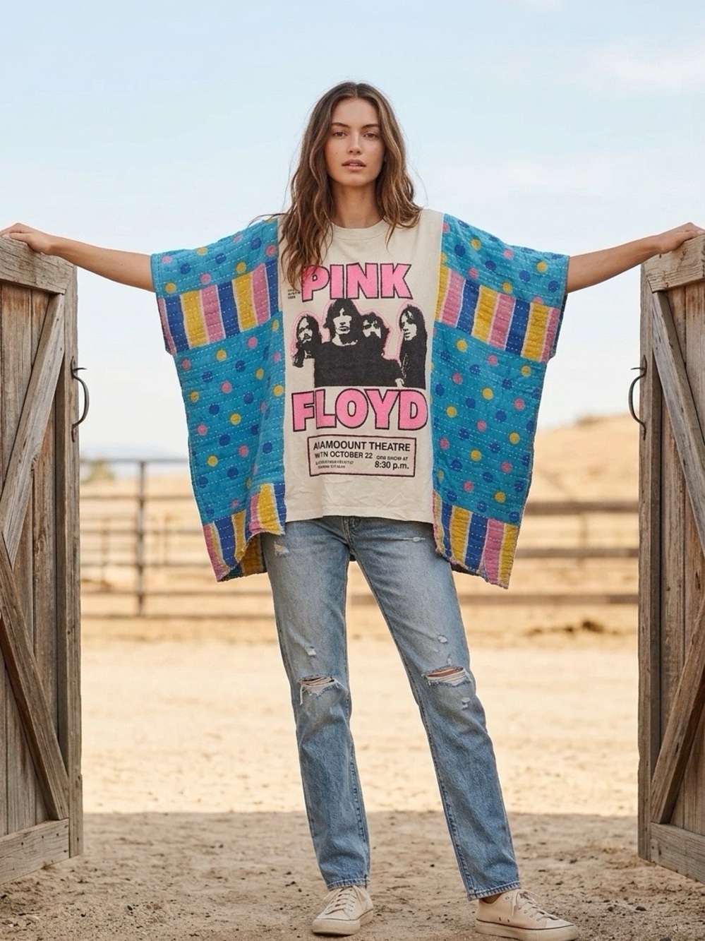 Handcrafted Upcycled Pink Floyd Kantha Tunic NWT One Size